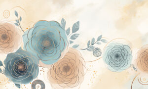 Behang met blauwe aquarelbloemen