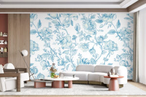 Fijne lijnillustratie in blauw en wit