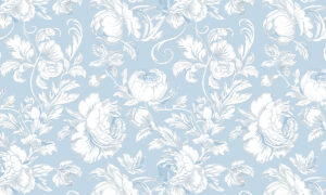 Behang met poederblauwe barokbloemen