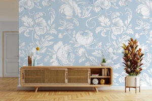 Witte rozenprint met sierlijke lijnen