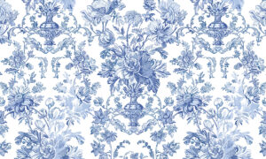 Behang met Delftsblauwe vazen en bloemen