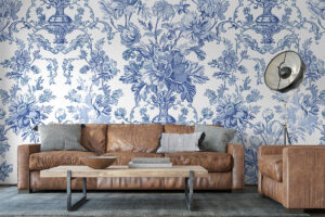 Ornamentdessin met blauwe tinten