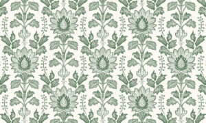 Behang met groene lotus in damaststijl