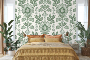 Behang met lotusmotief in groene tinten