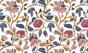 Behang met Indiase bloemen in warme tinten