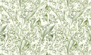 Behang met lelietjes van dalen in vintage stijl