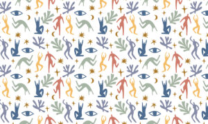 Behang met kleurrijke vormen in Matisse stijl