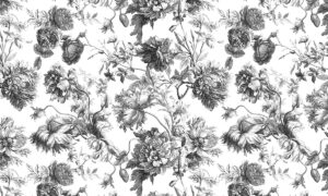Behang met zwart-wit bloemen in klassieke stijl