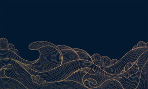 Behang met Japanse gouden golven