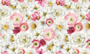 Behang met zachte lentebloemen in pasteltinten