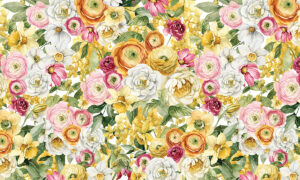 Behang met vrolijk bloemenveld vol kleur