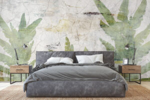 Behang met craquelé textuur en natuuraccent