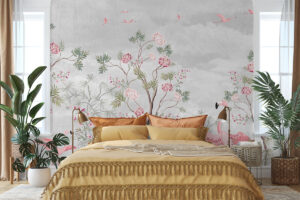 Oosterse bloesems in grijsroze