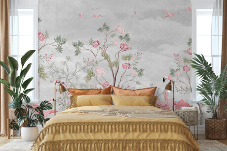 Oosterse bloesems in grijsroze