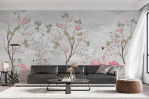 Behang met oosterse bloesemprint