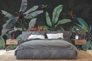 Zwarte achtergrond met botanische elementen