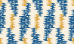 Blauw-goud Ikat streepbehang met etnische look