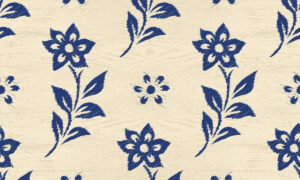 Folk art bloemenbehang in Delftsblauw