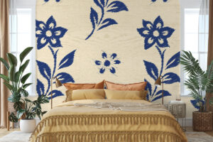 Tijdloos blauw patroon op crème achtergrond