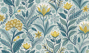 William Morris bloemenbehang in blauwtinten