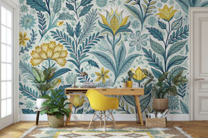 Botanisch blauw-geel ontwerp