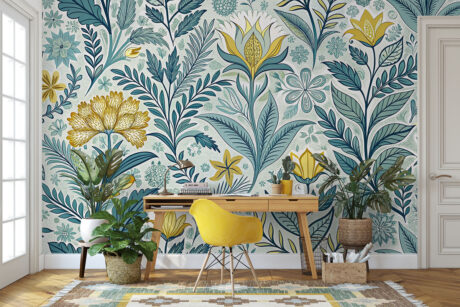 Botanisch blauw-geel ontwerp