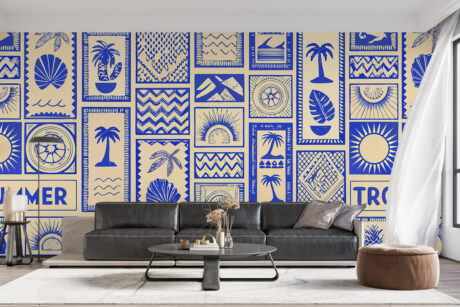 Kobaltblauwe palmbomen en schelpen