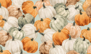 Aquarel pompoenbehang in herfsttinten