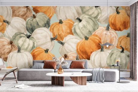 Lichtblauwe achtergrond met pompoenen