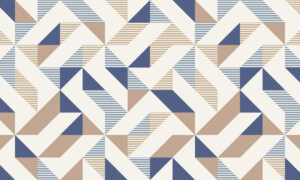 Scandinavisch geometrisch behang in blauw en beige