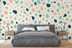 Saliegroen en beige terrazzo patroon