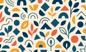 Bauhaus geometrisch behang in petrol en oranje