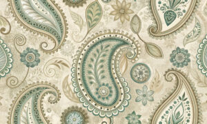 Turquoise paisley behang met florale details