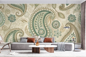 Rijke turquoise en beige paisleyprint