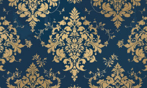 Barok damast behang in goud en blauw