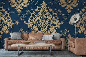 Blauw met gouden ornamenten