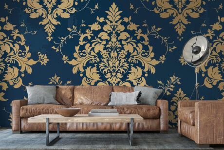 Blauw met gouden ornamenten