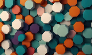 3D hexagon behang in turquoise en oranje