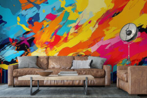 Dynamisch kunstbehang met urban uitstraling