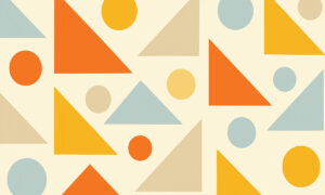 Bauhaus geometrisch behang in oranje en turquoise