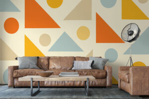 Grafisch patroon in oranje en blauw