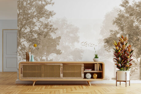 Vogels en palmbomen in bruintinten