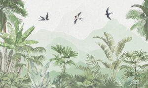 Tropisch fotobehang met toekan en palmen