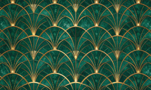 Art Deco behang in smaragdgroen en goud