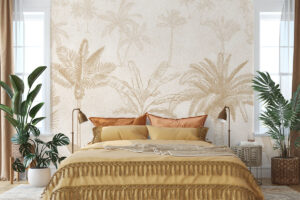 Monochroom patroon met zandkleurige bladeren