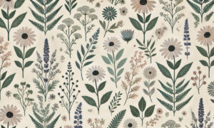 Botanisch bloemenbehang met linnenstructuur