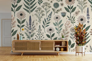 Aardse botanische print met natuurlijke uitstraling