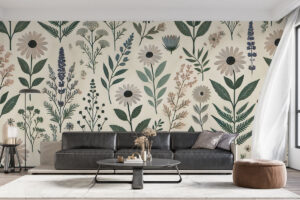 Botanisch patroon met natuurlijke tinten