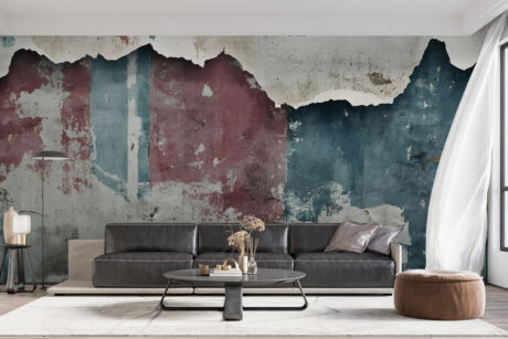 Verweerde muur in petrolblauw