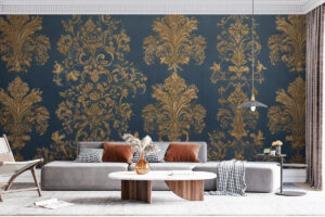 Petrolblauw damastpatroon met luxe uitstraling